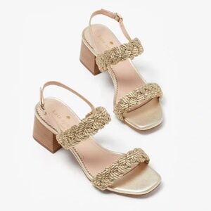 ♠️ Kate Spade Valentina Braided Rope Strap Mid Heeled Sandals, Pale Gold EUC